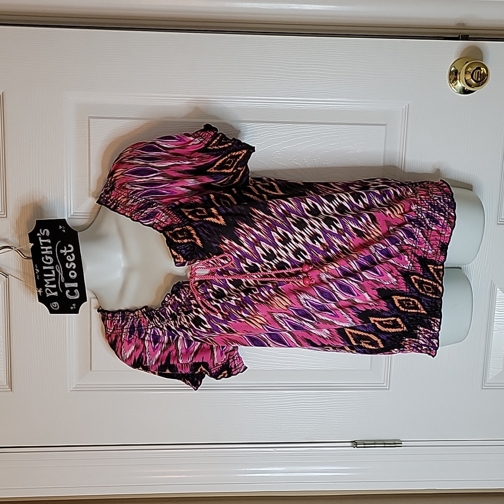 Bongo Peasant Top XL Juniors Tie-Front Cropped Short Sleeve NEW